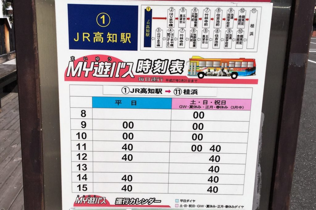 MY遊バスの時刻表（JR高知駅発）の写真